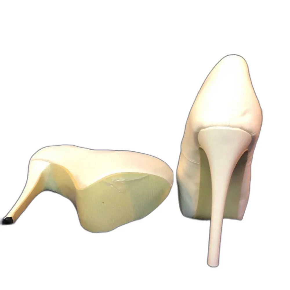 Sz7.5 Chen Xu, nude, platform shoes.
